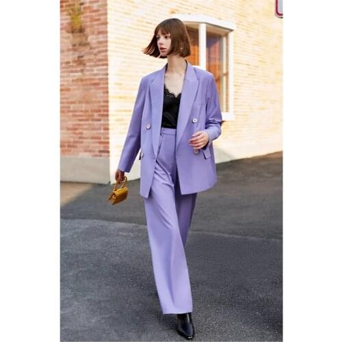 Light Purple High Street Womens Suit Office Set Casual Blazer Jacket and Wide Leg Pants Free Style For Daily Life Dressing