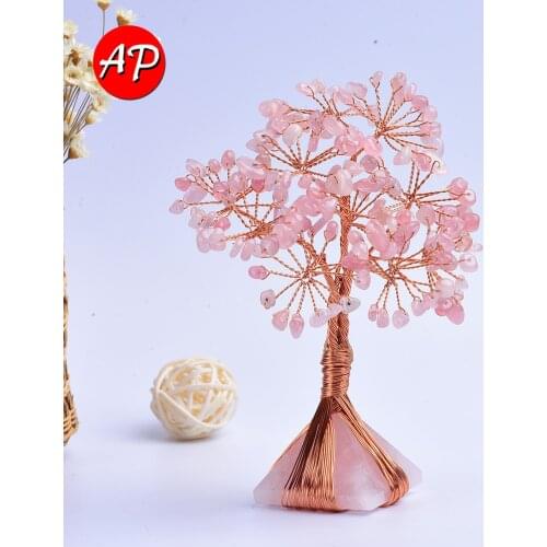 1pc Natural Rose Quartz Pyramid Base Money Tree Crystal Handicraft Lucky Feng Shui Ornaments Home Decor