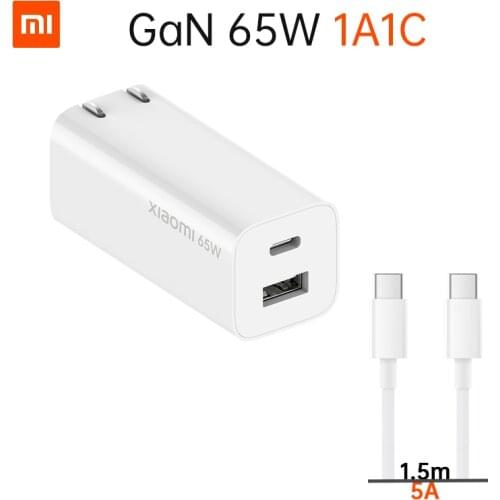 100% Xiaomi GaN Travel Charger 65W 1A1C With 5A Cable For Mi 11 10 9 8 Switch Compatible Laptop Notebook Pad iOS Dual(45W+18W)