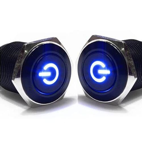 2Pcs 16mm 12V 3A Black Metal Push Button Switch Blue/red/green/white/yellow Led Latching ON-OFF Switch