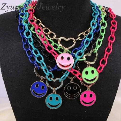 5PCS, Vintage Heart Buckle Punk Chain Smile Face Necklaces for Women Pendant Necklace 2021 Statement Gothic Jewelry