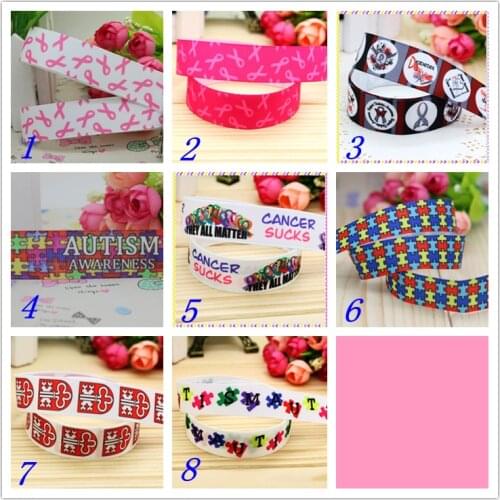 7/8'' Free shipping cancer autism printed grosgrain ribbon hairbow headwear party decoration diy wholesale OEM 22mm D272