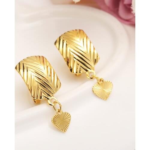 Big Africa Heart Earrings for Women Girl Gold Color Dubai clip Earrings Arab Middle Eastern gift Jewelry