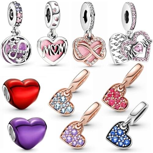 MOM Heart Shape S925 Silver Color Charms Fit Original Pandora charms Bracelet LOVE Bead For Women Jewelry