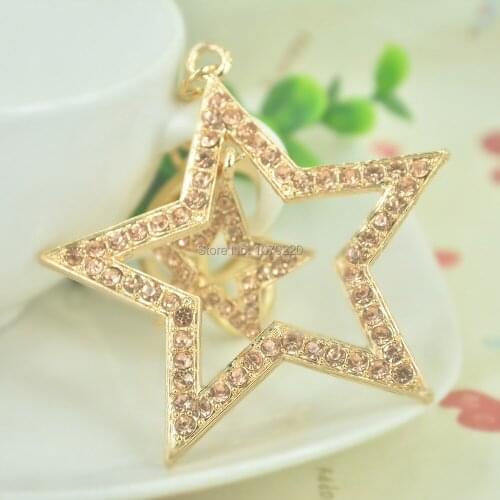 Hollow Double Star Keyring Fashion Jewelley Women Creative Cute Rhinestone Crystal Charm Pendant Key Bag Chain Christmas Gift