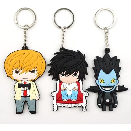 Death Note Figure Keychain Anime L Lawliet Yagami Light Ryuk PVC Silicone Key Chain Double Side Key Ring Kid Trinket Key Holder