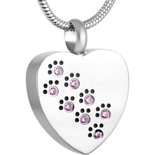 CMJ8383 Crystal Inlay Pet Paw Souvenir Stainless Steel Urn Pendant Necklace Keepsake Urns Caskets for ashes