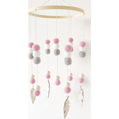 Baby Felt Balls Mobile Rattle Wooden Beads Bed Bell Wind Chimes Hanging Decor