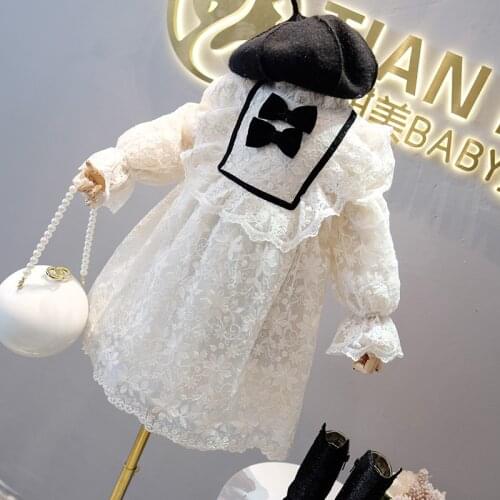 Dresses For Girls Floral Long Sleeve Winter Petals Designs Children Princess Costume Embroidery Girls Lace Dress White Clothing