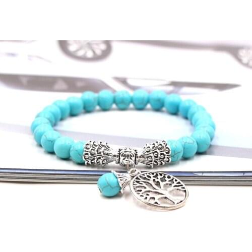 Tree of Life 8mm Beads Chakras Bracelet Kallaite Tiger Eye Lava Stone Buddha Yoga Strench Women Men Lovers Hand String Jewelry