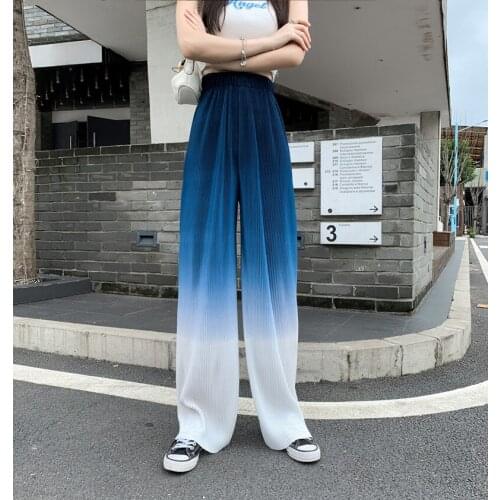 Spot gradient fashionable western style big yards of tall waist drape net red hot style design feeling leisure wide-legged pants