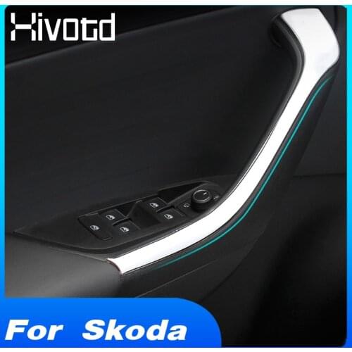 Hivotd For Skoda Kodiaq car accessories door armrest trim strip Sticker Strip auto Interior Mouldings parts 2017-2020