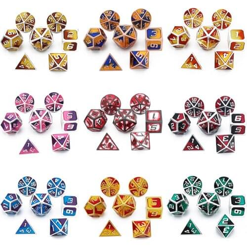 Dnd dice metal rpg set polyhedral RPG dice MTG game d20 d12 d10 d8 d6 D4 table games Zinc alloy green digital polyhedral dice