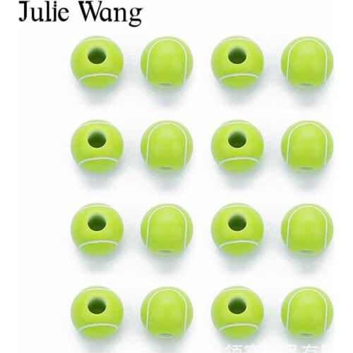 Julie Wang 50PCS 11mm Acrylic Round Green Tennis Ball Beads Bracelet Necklace Jewelry Making DIY Accessory Findings