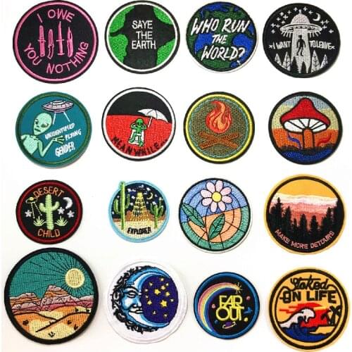 Cactus Alien ET UFO Fire Burning Mushroom embroidery with badges Iron on High-quality Patches for Clothing bag Jeans DIY