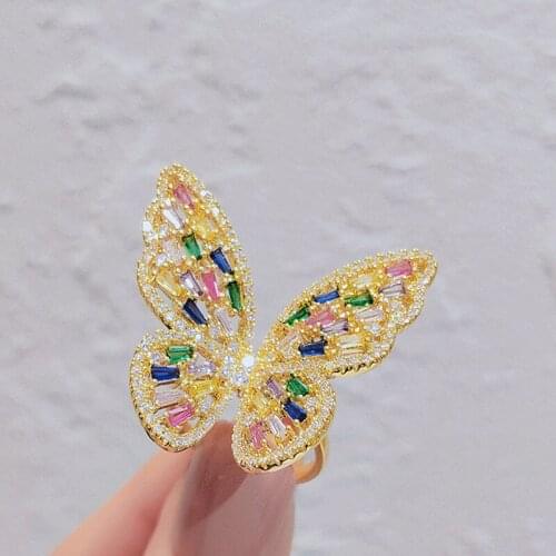 925 Silver Imitation zircon Big Butterfly Index Finger Design Exaggerated Tail Ring Simple Fashionable Adjustable Women Jewelry