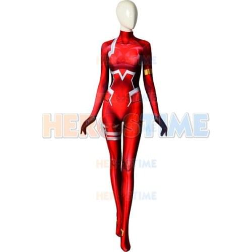 Spandex Printing ZERO TWO Cosplay costume Darling in the Franxx Red And White Zentai Halloween 02 Bodysuit Custom Made Availabl