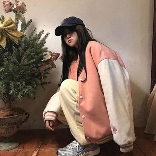 2021 jacket female autumn and winter new Korean version of loose plus velvet thick sweater student ins baseball uniform tide