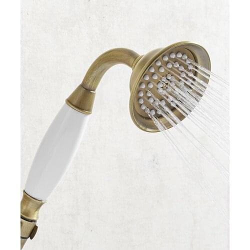 Shower Heads Antique Brass Bathroom Hand Held Shower Sprayer Head With Luxury Ceramics Bath Round Rainfall Shower Faucet HJ0527K