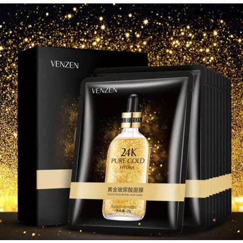 1pc Gold Hyaluronic Acid Facial Mask Moisturizing Hydrating Smoothing Depth Replenishment Repair Face Skin Care Beauty Cosmetics