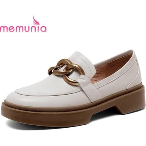 MEMUNIA 2021 Big Size 41 Flat Shoes Women Genuine Leather Footwear Round Toe Metal Decoration Fashion Casual Shoes Ladies