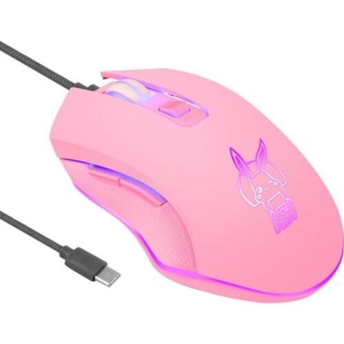 Pink Rabbit USB C Mouse with LED Backlight 3200DPI Type C Wired Mouse for MacBook Chromebook Laptop Matebook X Tablet