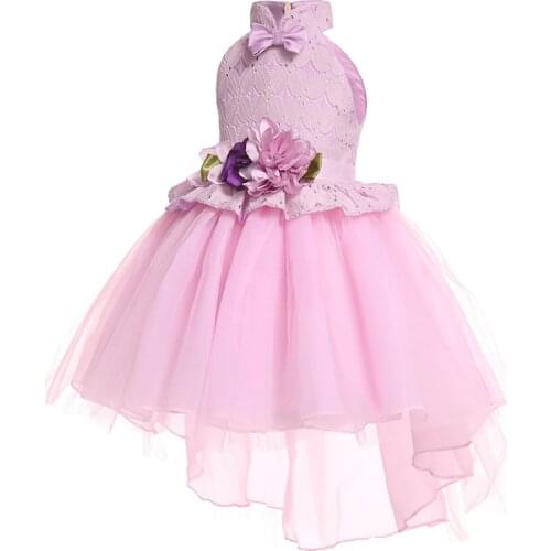 New childrens wear Big bow Strapless Chinese style pink princess dress 2020 new Year Lace Neck dress for girls