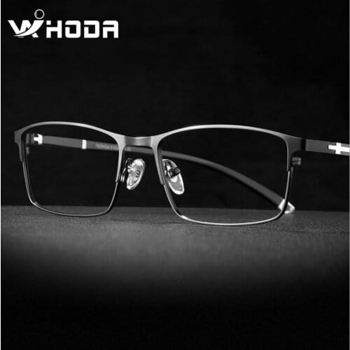WIHODA New Mens Business Falf Glasses Frame, Square Metal Alloy Full Frame Optical TR90 Leg Glass Frames for Myopia FP9211