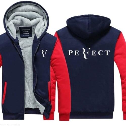 NEW Winter Jacket men Thicken Zipper Hooded RF Roger Federer Sweatshirt Outwear Warm Coat male casual Clothing