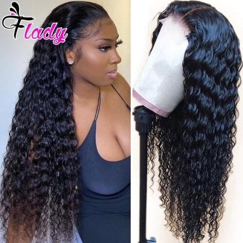 HD Transparent Lace Front Human Hair Wigs For Black Women PrePlucked Remy Peruvian Deep Wave 13x4 Lace Frontal Wig Hair Flady