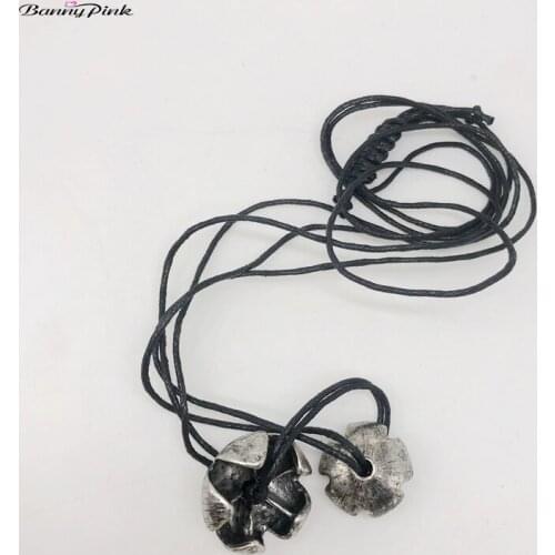 Banny Pink Ethnic Double Yoga Lotus Flowers Pendant Necklace For Women Adjustable Black Rope Chain Necklace Dangle Sweater Chain