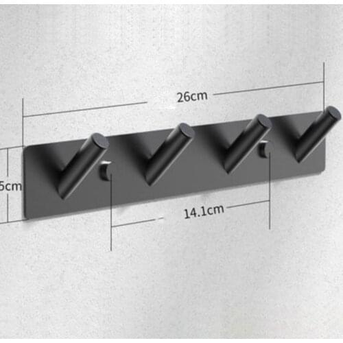 Self Adhesive 4 Hooks Heavy Duty Stainless Steel Coat Key Wall Mounted Hooks Waterproof Bathroom Kitchen Towel Black Hook