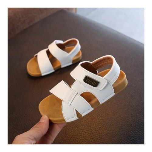 2021 Summer Boys Button Beach Shoes Sandals For Babies Leather Casual Shoes Breathable New Childrens Sandals Outwear Footwear