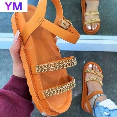Summer Sandals Fashion Chain Womens Shoes Open Toe Buckle Outdoor Plus 36-43 Sandalia Plataforma Zapato Mujer Platform Shoes
