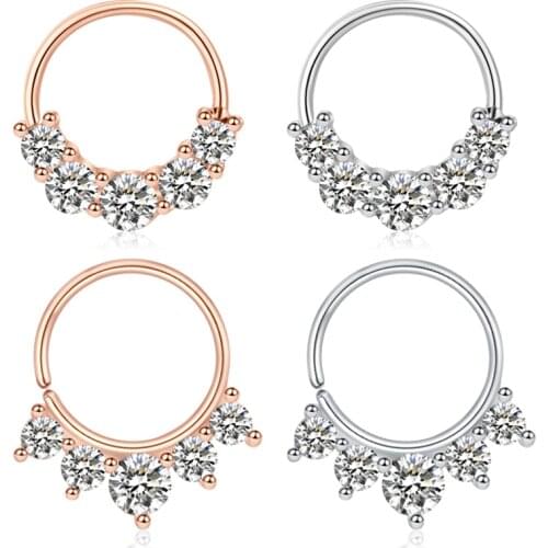 20G 316L Stainless Steel Nose Ring Daith Earrings Hoop Cluster CZ Hinged Segment Clicker Daith Clicker Helix Ear Piercing