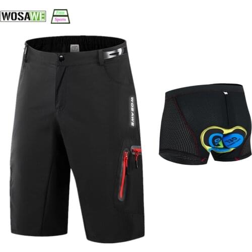 WOSAWE Summer Mens Cycling Shorts Mountain Bike Downhill Shorts Loose Riding Road MTB Bicycle Short with Gel Padded Underwear