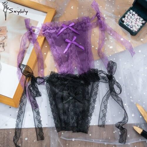 G-string Intimates Seamless Underwear Ladies Sexy Bandage Panties Women Fashion Bow Lace Crotchless Exotic Thong Lingere 1/2PCS