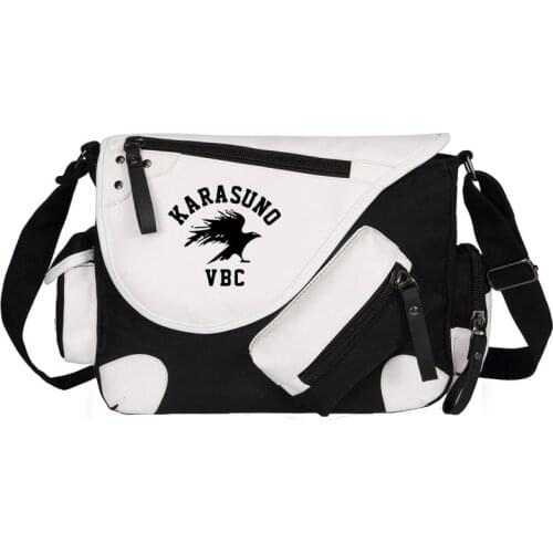 Haikyuu Karasuno VBC Mens Canvas Messenger Bag Shoulder PU Leather Crossbody Leisure Man Travel Bag Casual cross body Bag