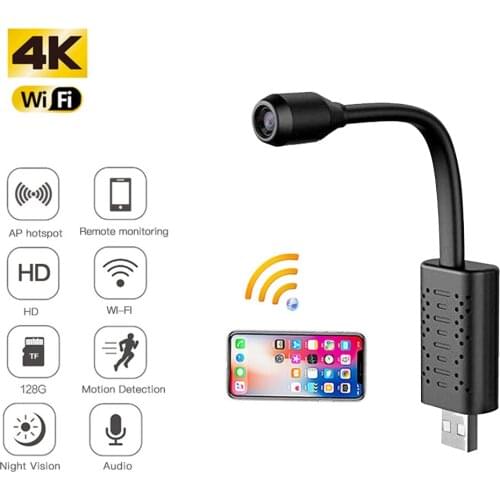 HD Smart Mini Wifi USB Camera H.264 Real-time Surveillance IP Camera AI Human Detection Loop Recording Mini camera Support 128G