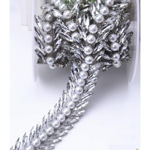 Peal rhinestones beaded lace trim lace fabric trimming Diy Wedding Dress Accessories 2.3cmWidth