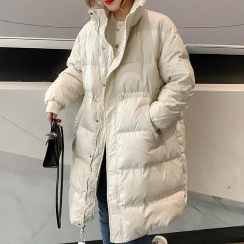 Ailegogo New Winter Women 90% White Duck Down Long Parkas Stand Collar Thick Warm Down Coat Loose Zipper Ladies Snow Outwear