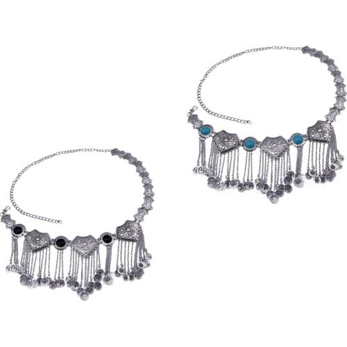 Tribal Gypsy Hippie Bohemian Vintage Gothic Belly Dance Waist Jewelry Lady Festival Waist Mini Skirt Black Bule