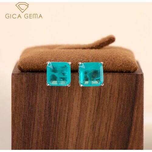 GICA Vintage 100% 925 Sterling Silver Paraiba Tourmaline Gemstone Birthstone Ear Studs Earrings Ladies Fine Jewelry Wholesale