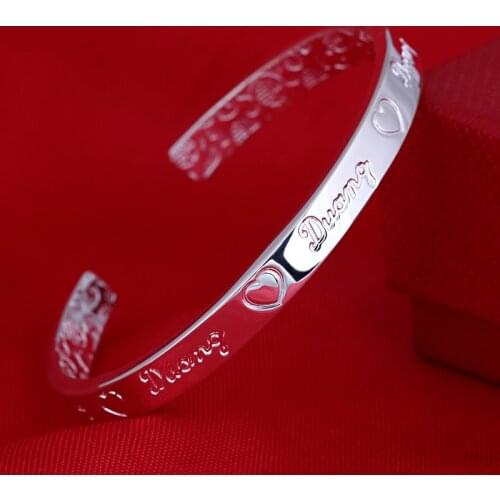 YJ-B-S395 New Fashion 990 Full Silver Bracelet Retro Sterling Silver Bangles Opening Adjustment Jewelry Ladies Bracelets