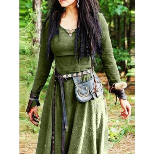Medieval Long Sleeve Maxi Dress Women Robe Vintage Fairy Elven Dress Renaissance Celtic Viking Gothic Clothing Fantasy Ball Gown