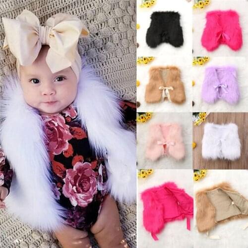 Toddler Baby Girl Faux Fur Sleeveless Vest Soft and Comfortable Plush V-Neck Short Coat Black/Rose Red/Pink/Purple/Light Brown