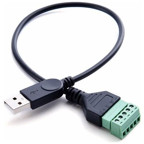 1pcs 1FT USB 5 Pin 2.0 Male Female to 5 Pin Screw with Shield Solderless Terminal Plug Adapter Connector Cable Lead 30cm