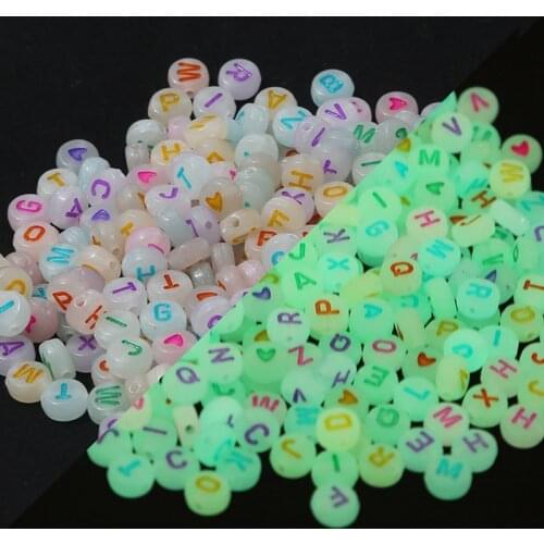 100pcsDIY Beaded Material Early Education Acrylic Stars Peach Heart Letters Luminous Flat Beads Square Beads Round Loose Beads