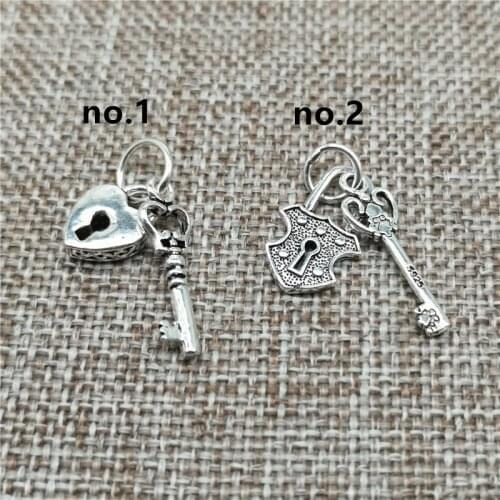 925 Sterling Silver Key and Lock Charms Love Heart for Bracelet Necklace