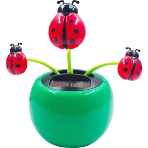 40% Dropshipping!!Creative Plastic Solar Power Ladybug Car Ornament Flip Flap Pot Swing Kids Toy